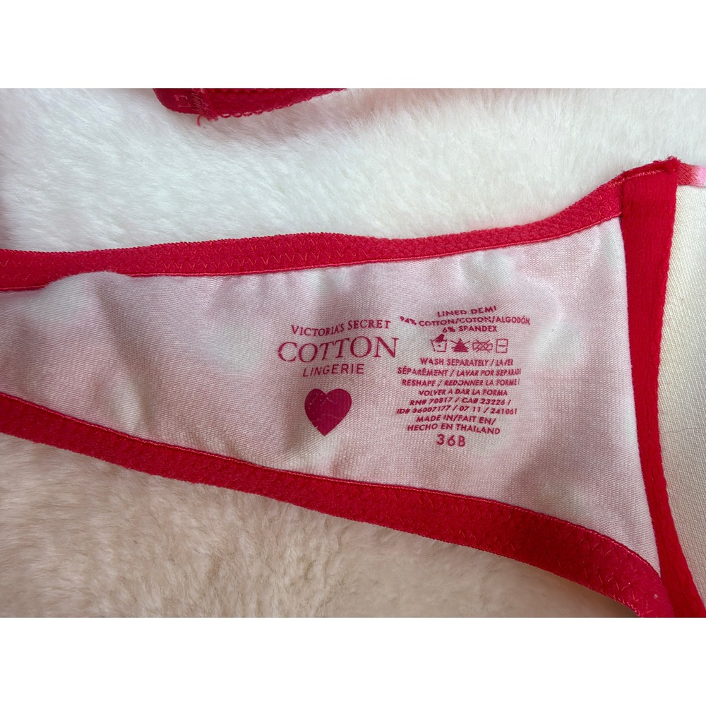 Victoria's Secret Red White Polka Dot Lined Demi Bra 36B Cotton Underwire - Picture 4 of 4